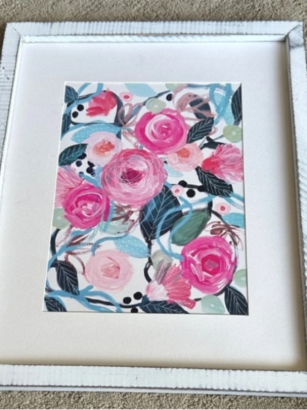 The framed floral artwork "Michelle's Smile" by artist Carrie Schmitt 16x13